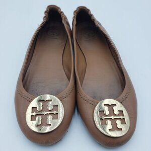 Tory Burch Minnie Travel Ballet Flats 6.5 Womens Slip On Leather Brown